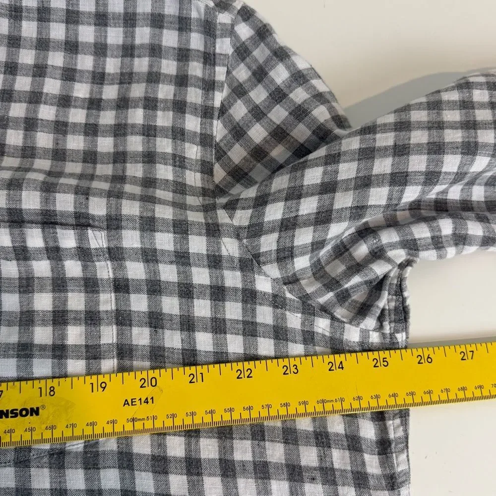 Banana Republic Camden Fit Linen Grey White Checkered Shirt XL